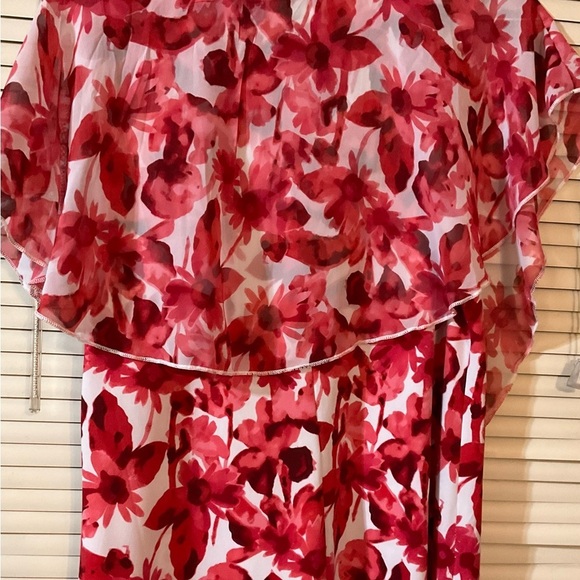 Adele & May Top Blouse Pink Burgundy Floral White Large Sleeveless Cape Collar - Picture 5 of 10